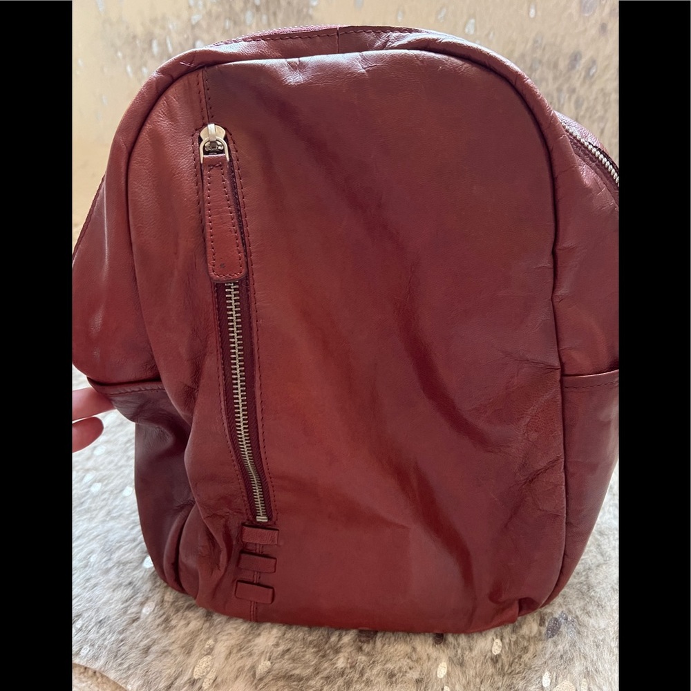 Leather backpack.